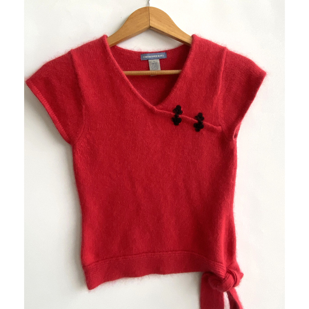 Canyon River Blues Red Silk Angora Sweater Asian Inspired Tie Hem Size Junior L